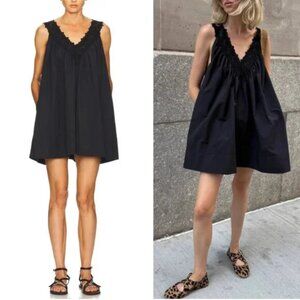 BEST Helsa Mini Dress With Lace in Tech Poplin Small Black Noir French Casual